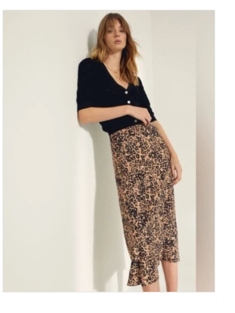 ARITZIA Wilfred Animal Print Amelie Midi Skirt Size 10
